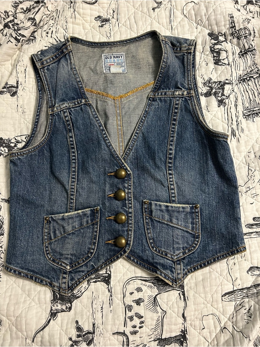 Old Navy Vintage-Inspired Blue Denim Vest with Brass Buttons